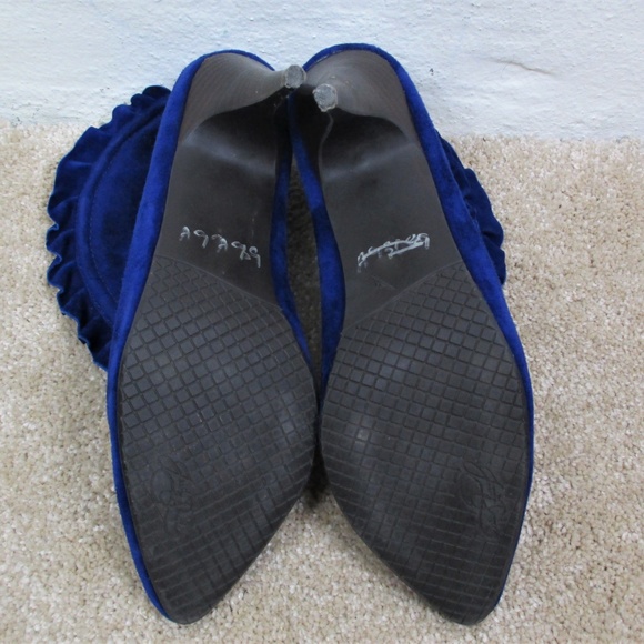 Blue Suede Women's Heeled Ankle Boots - Picture 6 of 7